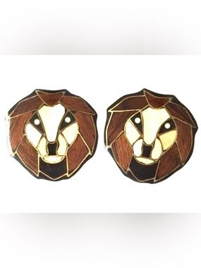 Lion Head Vintage Earrings Inlaid Design